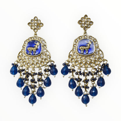 Meira Jewellery Gold Plated Traditional Kundan Drop Earrings for Women, Statement Chandbali Style Earrings with Stone Work and Beaded Dangling Drops, Festive Wedding Party Long Dangler Earrings-15