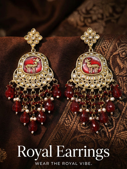 Meira Jewellery Gold Plated Traditional Kundan Drop Earrings for Women, Statement Chandbali Style Earrings with Stone Work and Beaded Dangling Drops, Festive Wedding Party Long Dangler Earrings-17