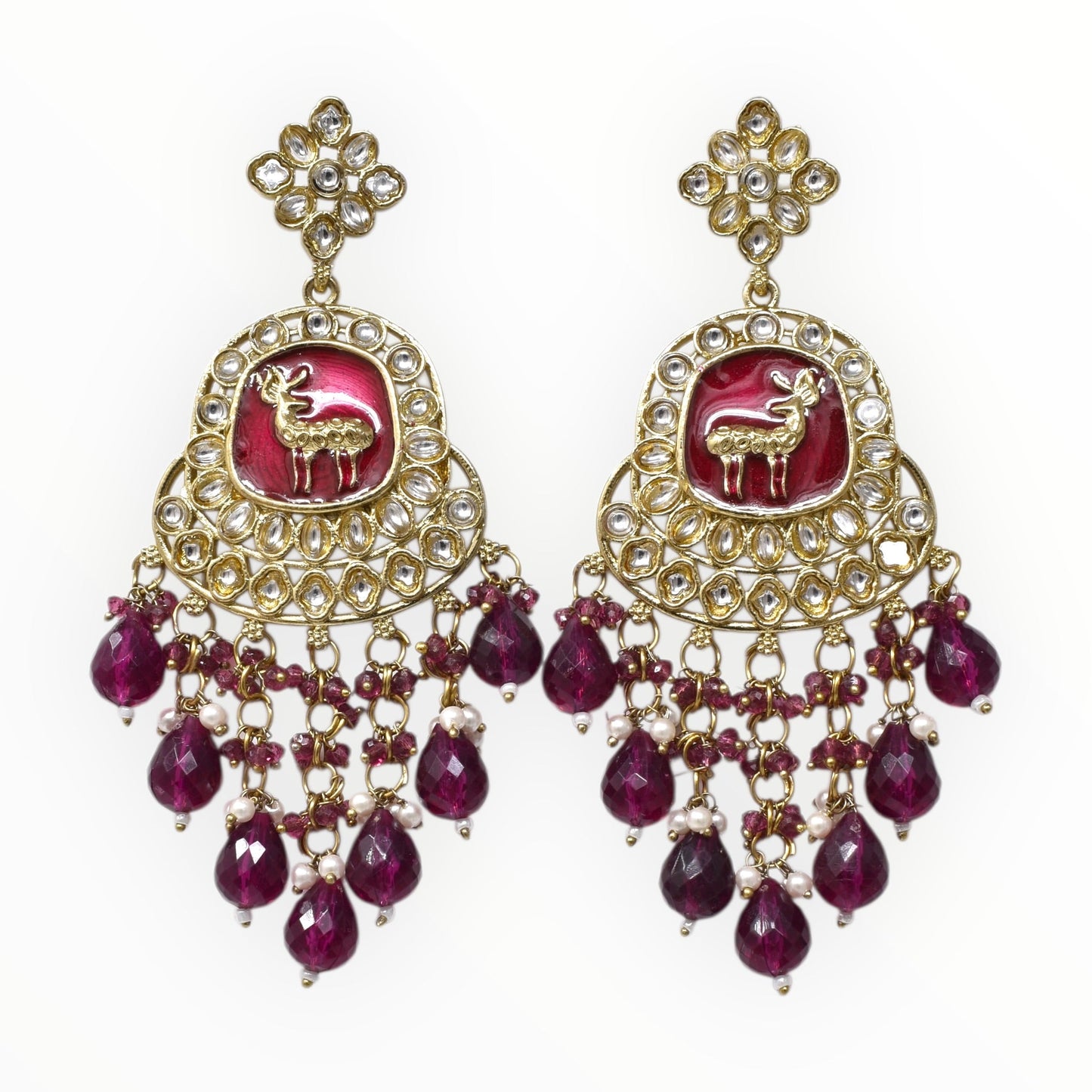 Meira Jewellery Gold Plated Traditional Kundan Drop Earrings for Women, Statement Chandbali Style Earrings with Stone Work and Beaded Dangling Drops, Festive Wedding Party Long Dangler Earrings-18