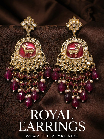 Meira Jewellery Gold Plated Traditional Kundan Drop Earrings for Women, Statement Chandbali Style Earrings with Stone Work and Beaded Dangling Drops, Festive Wedding Party Long Dangler Earrings-18