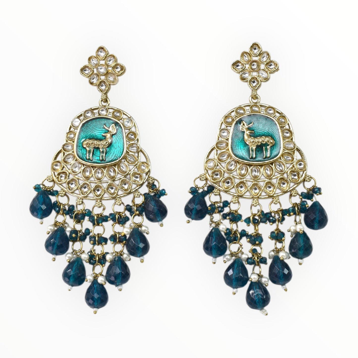 Meira Jewellery Gold Plated Traditional Kundan Drop Earrings for Women, Statement Chandbali Style Earrings with Stone Work and Beaded Dangling Drops, Festive Wedding Party Long Dangler Earrings-19