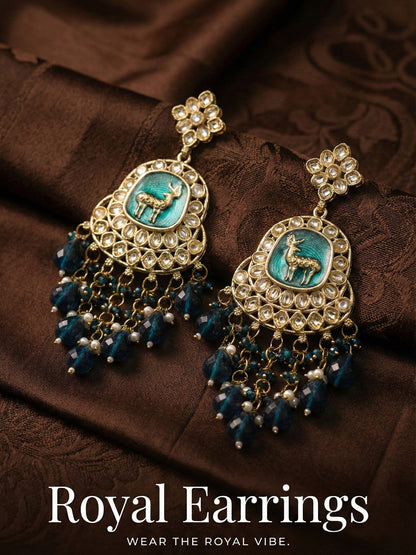 Meira Jewellery Gold Plated Traditional Kundan Drop Earrings for Women, Statement Chandbali Style Earrings with Stone Work and Beaded Dangling Drops, Festive Wedding Party Long Dangler Earrings-19