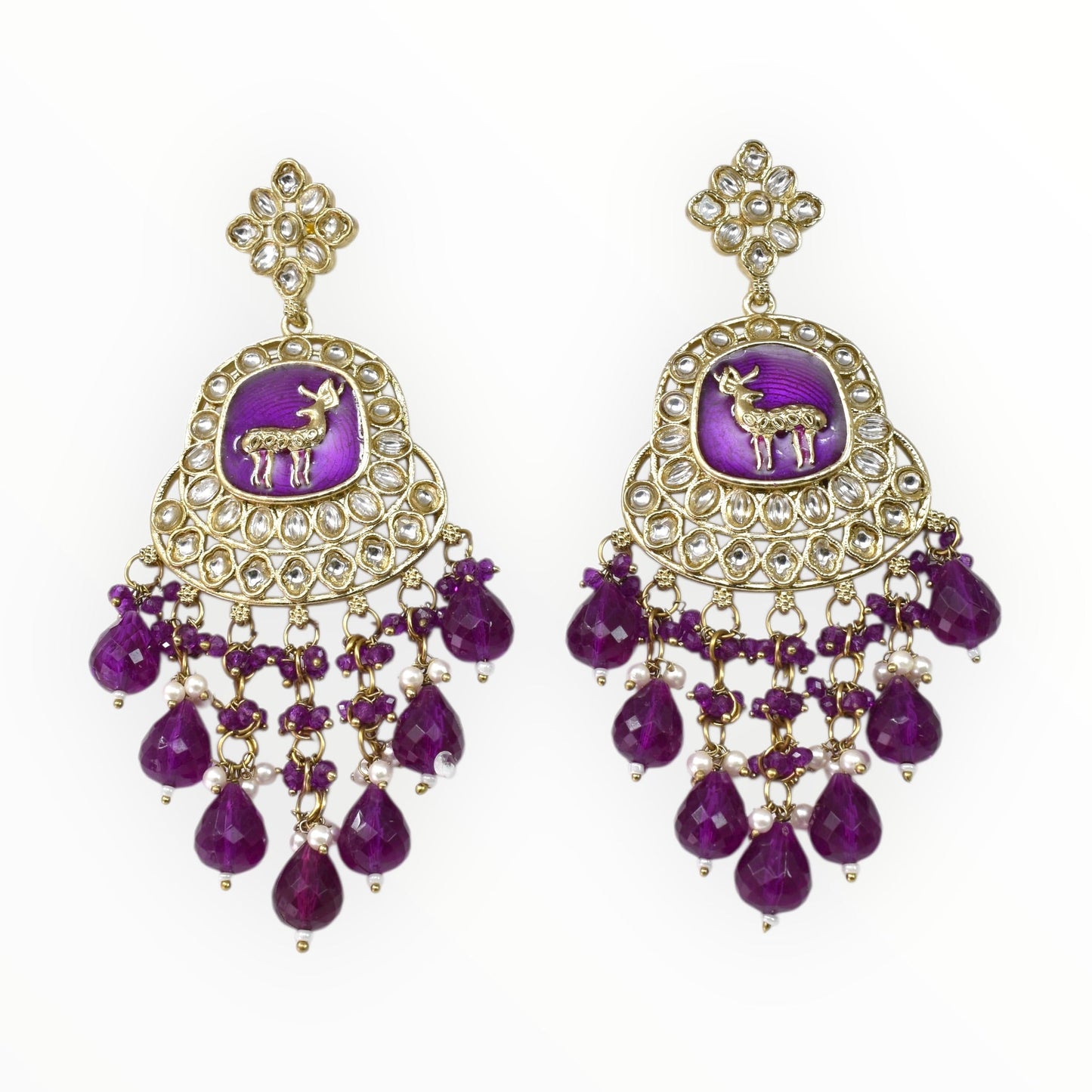 Meira Jewellery Gold Plated Traditional Kundan Drop Earrings for Women, Statement Chandbali Style Earrings with Stone Work and Beaded Dangling Drops, Festive Wedding Party Long Dangler Earrings-20