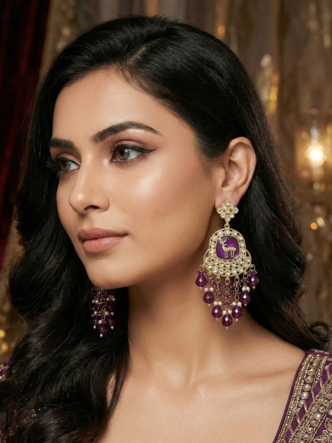 Meira Jewellery Gold Plated Traditional Kundan Drop Earrings for Women, Statement Chandbali Style Earrings with Stone Work and Beaded Dangling Drops, Festive Wedding Party Long Dangler Earrings-20