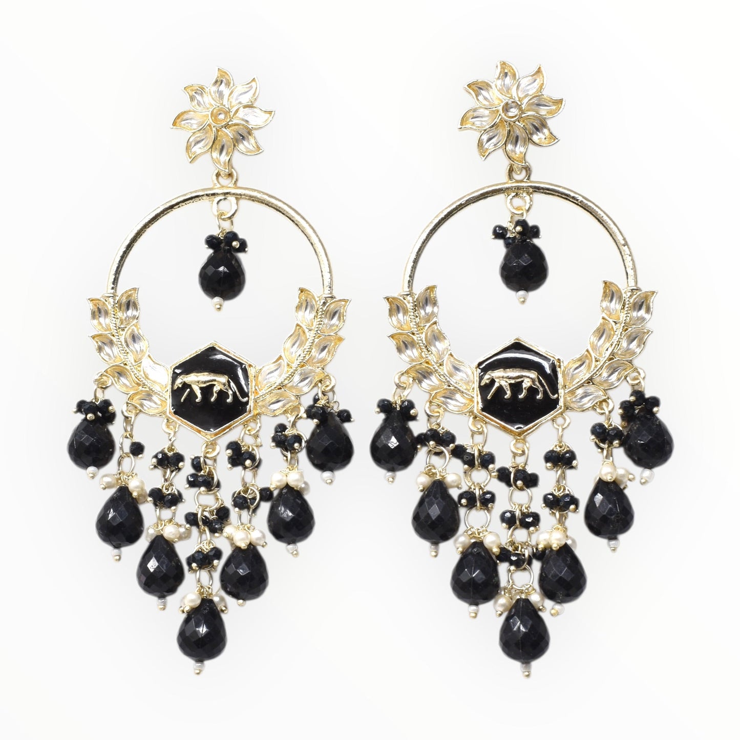 Meira Jewellery Gold Plated Traditional Kundan Drop Earrings for Women, Statement Chandbali Style Earrings with Stone Work and Beaded Dangling Drops, Festive Wedding Party Long Dangler Earrings-21