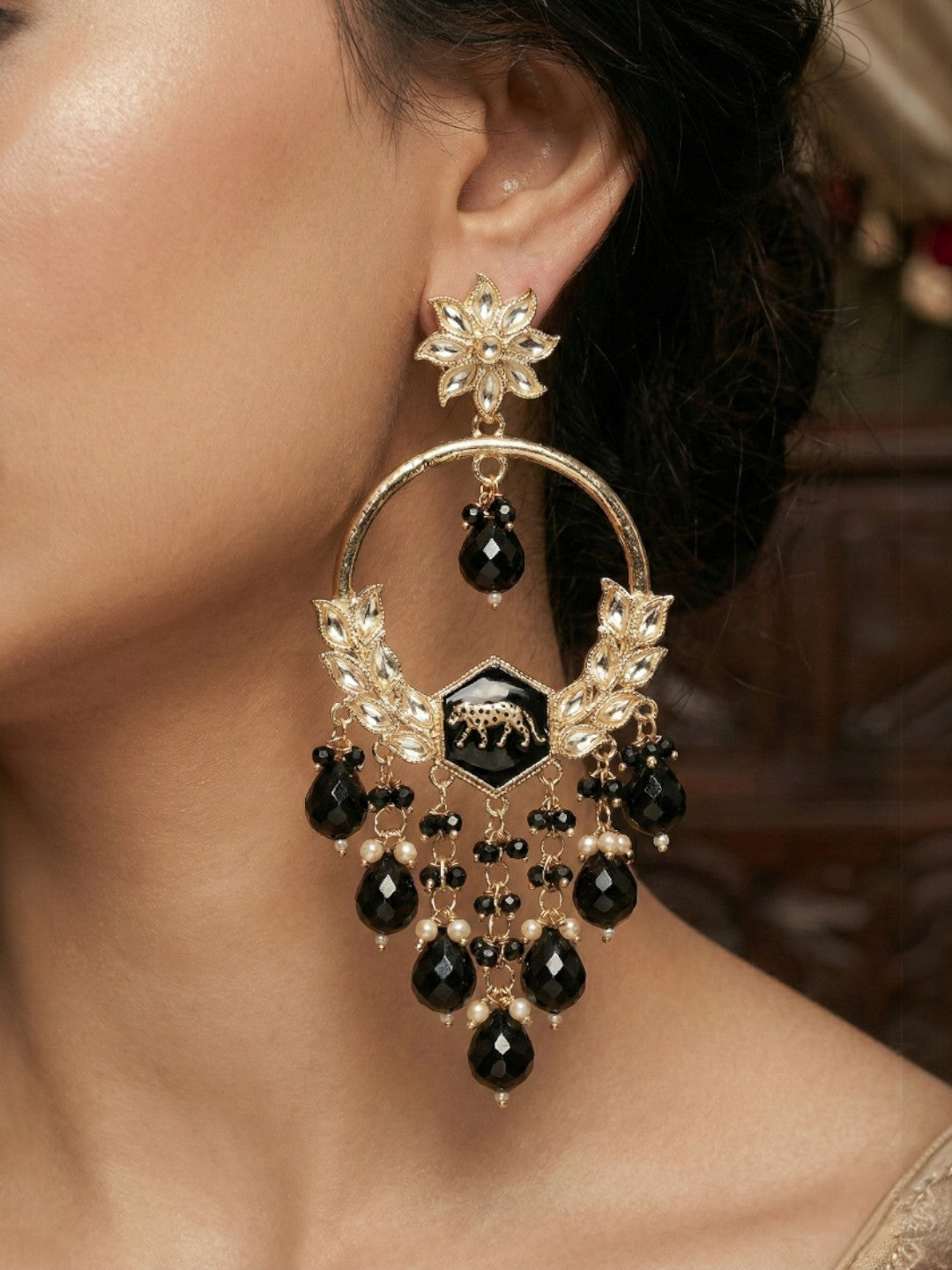 Meira Jewellery Gold Plated Traditional Kundan Drop Earrings for Women, Statement Chandbali Style Earrings with Stone Work and Beaded Dangling Drops, Festive Wedding Party Long Dangler Earrings-21