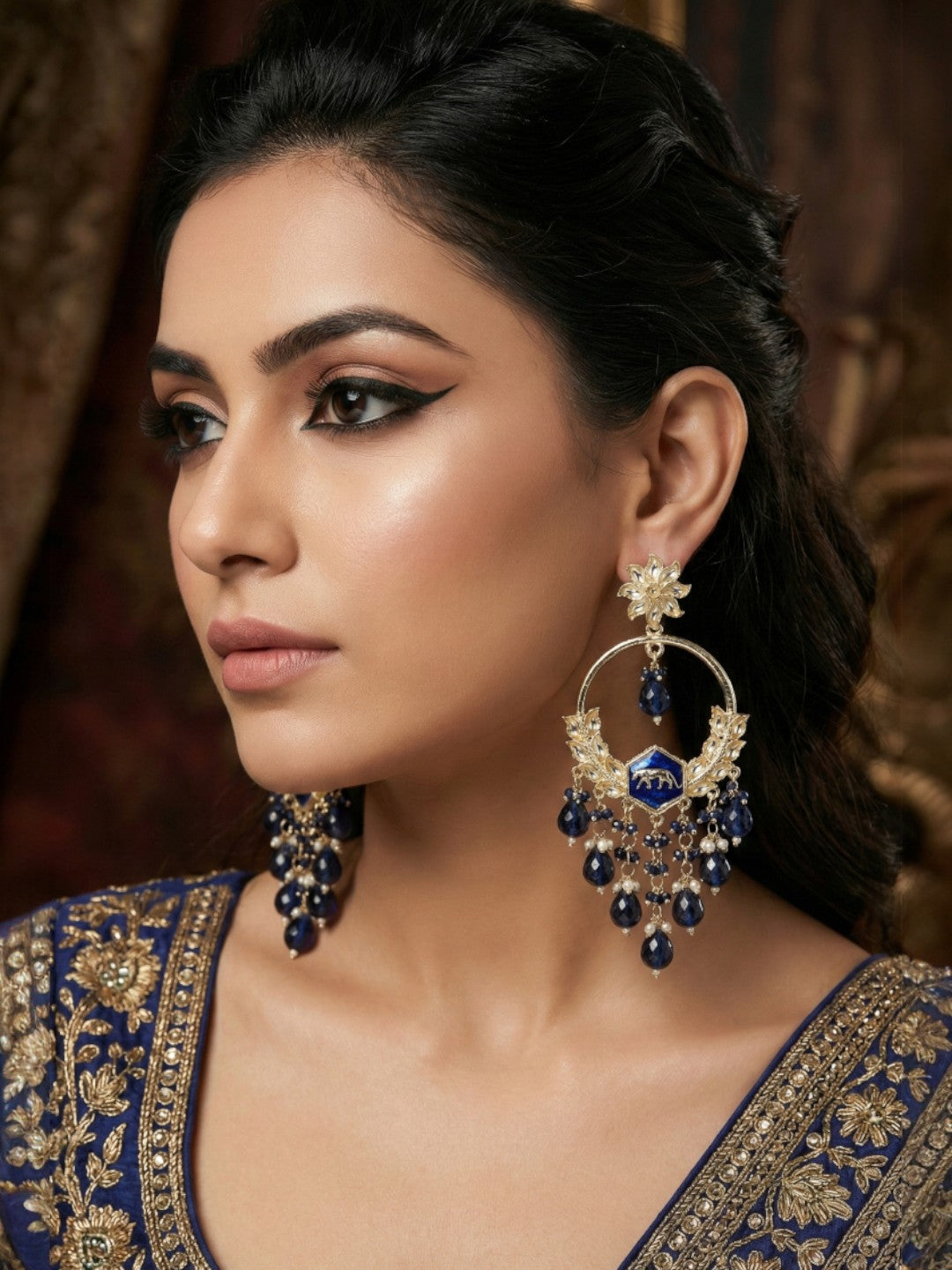 Meira Jewellery Gold Plated Traditional Kundan Drop Earrings for Women, Statement Chandbali Style Earrings with Stone Work and Beaded Dangling Drops, Festive Wedding Party Long Dangler Earrings-22