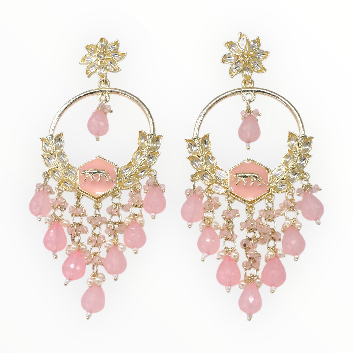 Meira Jewellery Gold Plated Traditional Kundan Drop Earrings for Women, Statement Chandbali Style Earrings with Stone Work and Beaded Dangling Drops, Festive Wedding Party Long Dangler Earrings-23