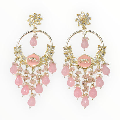 Meira Jewellery Gold Plated Traditional Kundan Drop Earrings for Women, Statement Chandbali Style Earrings with Stone Work and Beaded Dangling Drops, Festive Wedding Party Long Dangler Earrings-23