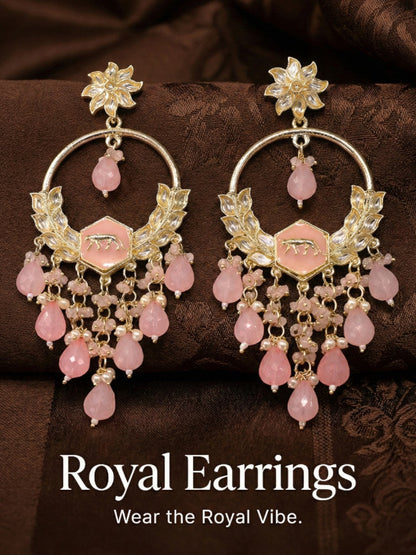 Meira Jewellery Gold Plated Traditional Kundan Drop Earrings for Women, Statement Chandbali Style Earrings with Stone Work and Beaded Dangling Drops, Festive Wedding Party Long Dangler Earrings-23