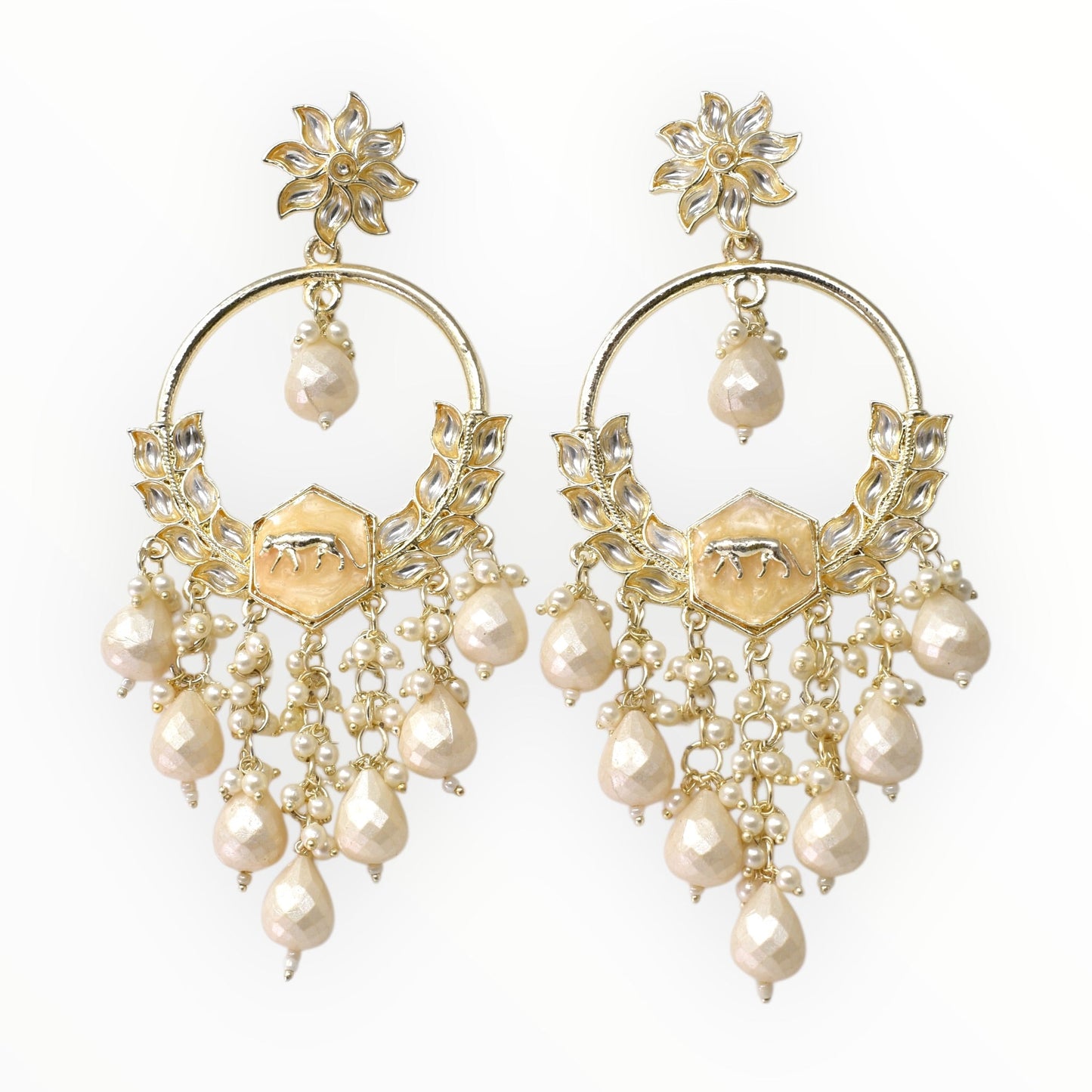 Meira Jewellery Gold Plated Traditional Kundan Drop Earrings for Women, Statement Chandbali Style Earrings with Stone Work and Beaded Dangling Drops, Festive Wedding Party Long Dangler Earrings-24