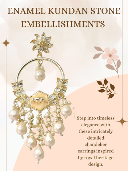 Meira Jewellery Gold Plated Traditional Kundan Drop Earrings for Women, Statement Chandbali Style Earrings with Stone Work and Beaded Dangling Drops, Festive Wedding Party Long Dangler Earrings-24