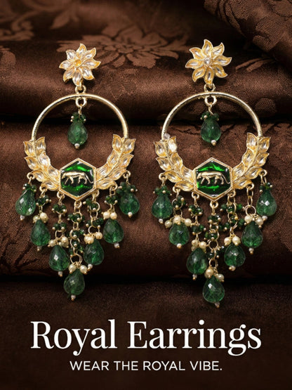 Meira Jewellery Gold Plated Traditional Kundan Drop Earrings for Women, Statement Chandbali Style Earrings with Stone Work and Beaded Dangling Drops, Festive Wedding Party Long Dangler Earrings-25