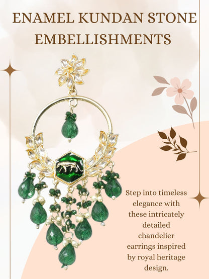 Meira Jewellery Gold Plated Traditional Kundan Drop Earrings for Women, Statement Chandbali Style Earrings with Stone Work and Beaded Dangling Drops, Festive Wedding Party Long Dangler Earrings-25