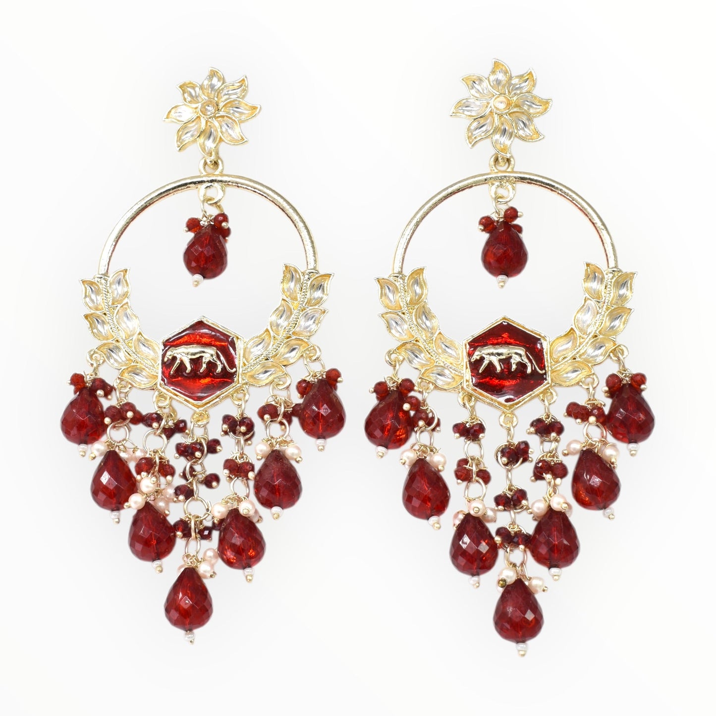 Meira Jewellery Gold Plated Traditional Kundan Drop Earrings for Women, Statement Chandbali Style Earrings with Stone Work and Beaded Dangling Drops, Festive Wedding Party Long Dangler Earrings-26