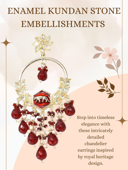 Meira Jewellery Gold Plated Traditional Kundan Drop Earrings for Women, Statement Chandbali Style Earrings with Stone Work and Beaded Dangling Drops, Festive Wedding Party Long Dangler Earrings-26