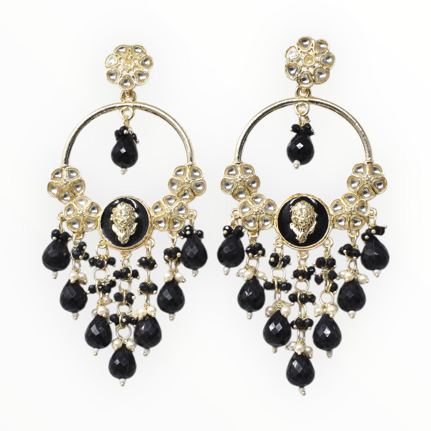 Meira Jewellery Gold Plated Traditional Kundan Drop Earrings for Women, Statement Chandbali Style Earrings with Stone Work and Beaded Dangling Drops, Festive Wedding Party Long Dangler Earrings-27