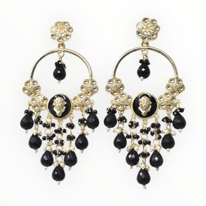 Meira Jewellery Gold Plated Traditional Kundan Drop Earrings for Women, Statement Chandbali Style Earrings with Stone Work and Beaded Dangling Drops, Festive Wedding Party Long Dangler Earrings-27