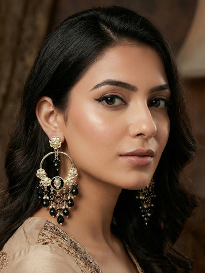 Meira Jewellery Gold Plated Traditional Kundan Drop Earrings for Women, Statement Chandbali Style Earrings with Stone Work and Beaded Dangling Drops, Festive Wedding Party Long Dangler Earrings-27