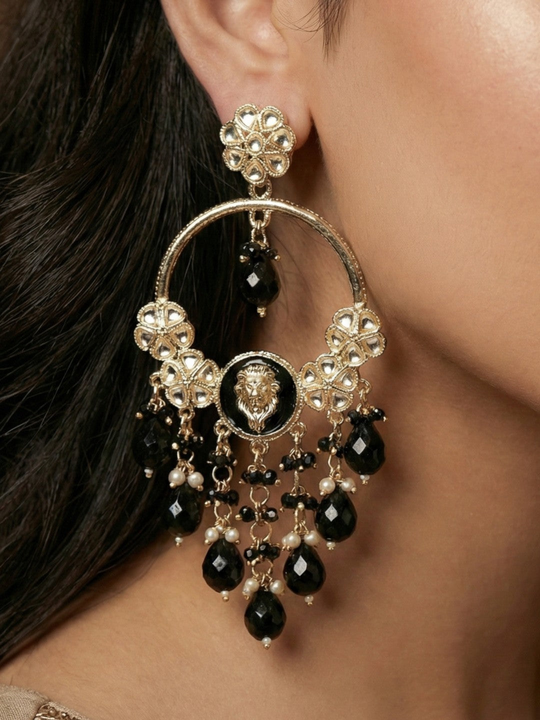 Meira Jewellery Gold Plated Traditional Kundan Drop Earrings for Women, Statement Chandbali Style Earrings with Stone Work and Beaded Dangling Drops, Festive Wedding Party Long Dangler Earrings-27