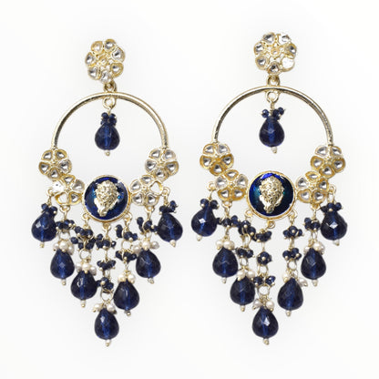 Meira Jewellery Gold Plated Traditional Kundan Drop Earrings for Women, Statement Chandbali Style Earrings with Stone Work and Beaded Dangling Drops, Festive Wedding Party Long Dangler Earrings-28