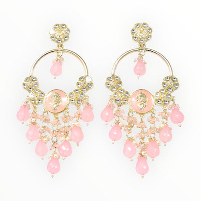 Meira Jewellery Gold Plated Traditional Kundan Drop Earrings for Women, Statement Chandbali Style Earrings with Stone Work and Beaded Dangling Drops, Festive Wedding Party Long Dangler Earrings-29