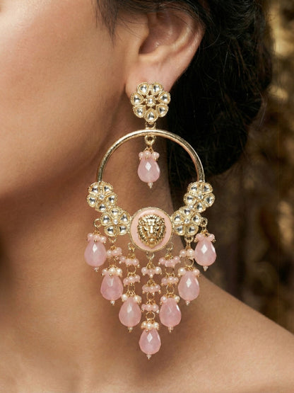 Meira Jewellery Gold Plated Traditional Kundan Drop Earrings for Women, Statement Chandbali Style Earrings with Stone Work and Beaded Dangling Drops, Festive Wedding Party Long Dangler Earrings-29