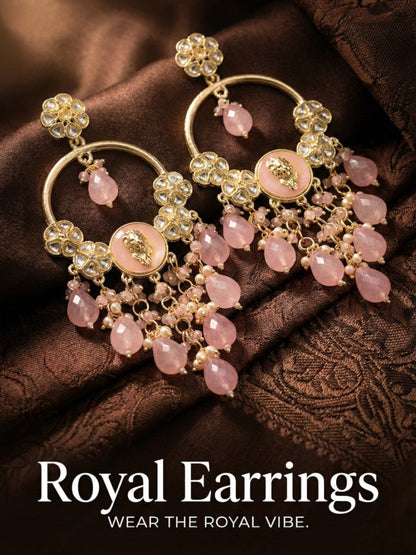 Meira Jewellery Gold Plated Traditional Kundan Drop Earrings for Women, Statement Chandbali Style Earrings with Stone Work and Beaded Dangling Drops, Festive Wedding Party Long Dangler Earrings-29