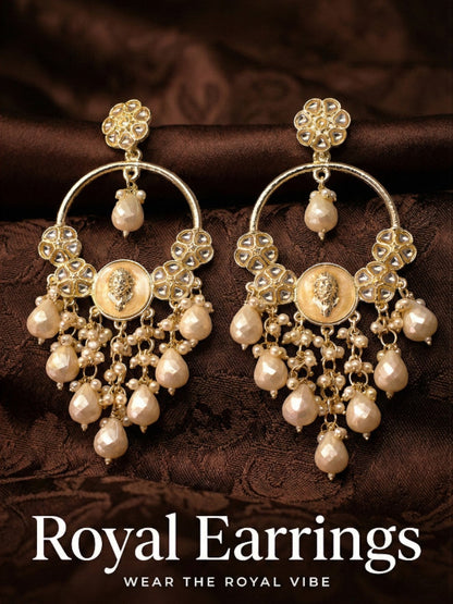 Meira Jewellery Gold Plated Traditional Kundan Drop Earrings for Women, Statement Chandbali Style Earrings with Stone Work and Beaded Dangling Drops, Festive Wedding Party Long Dangler Earrings-30