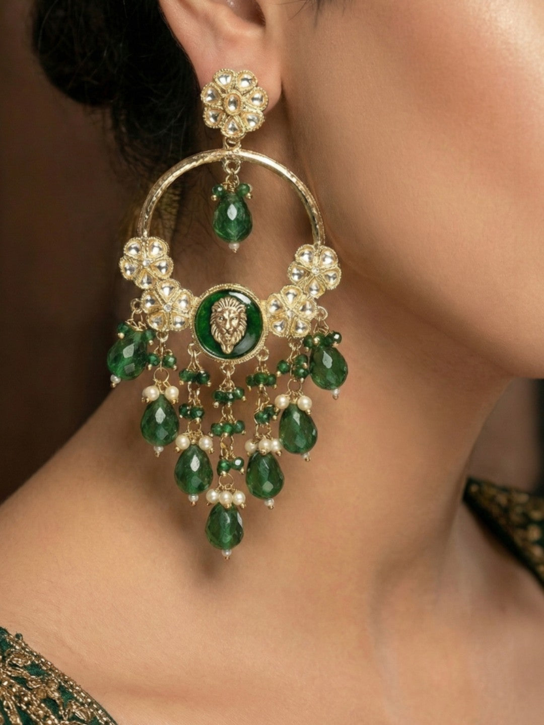 Meira Jewellery Gold Plated Traditional Kundan Drop Earrings for Women, Statement Chandbali Style Earrings with Stone Work and Beaded Dangling Drops, Festive Wedding Party Long Dangler Earrings-31