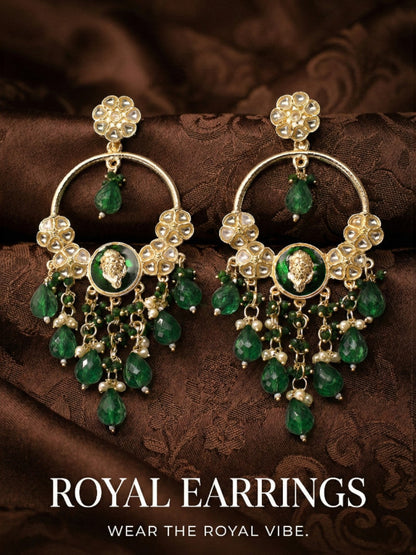 Meira Jewellery Gold Plated Traditional Kundan Drop Earrings for Women, Statement Chandbali Style Earrings with Stone Work and Beaded Dangling Drops, Festive Wedding Party Long Dangler Earrings-31