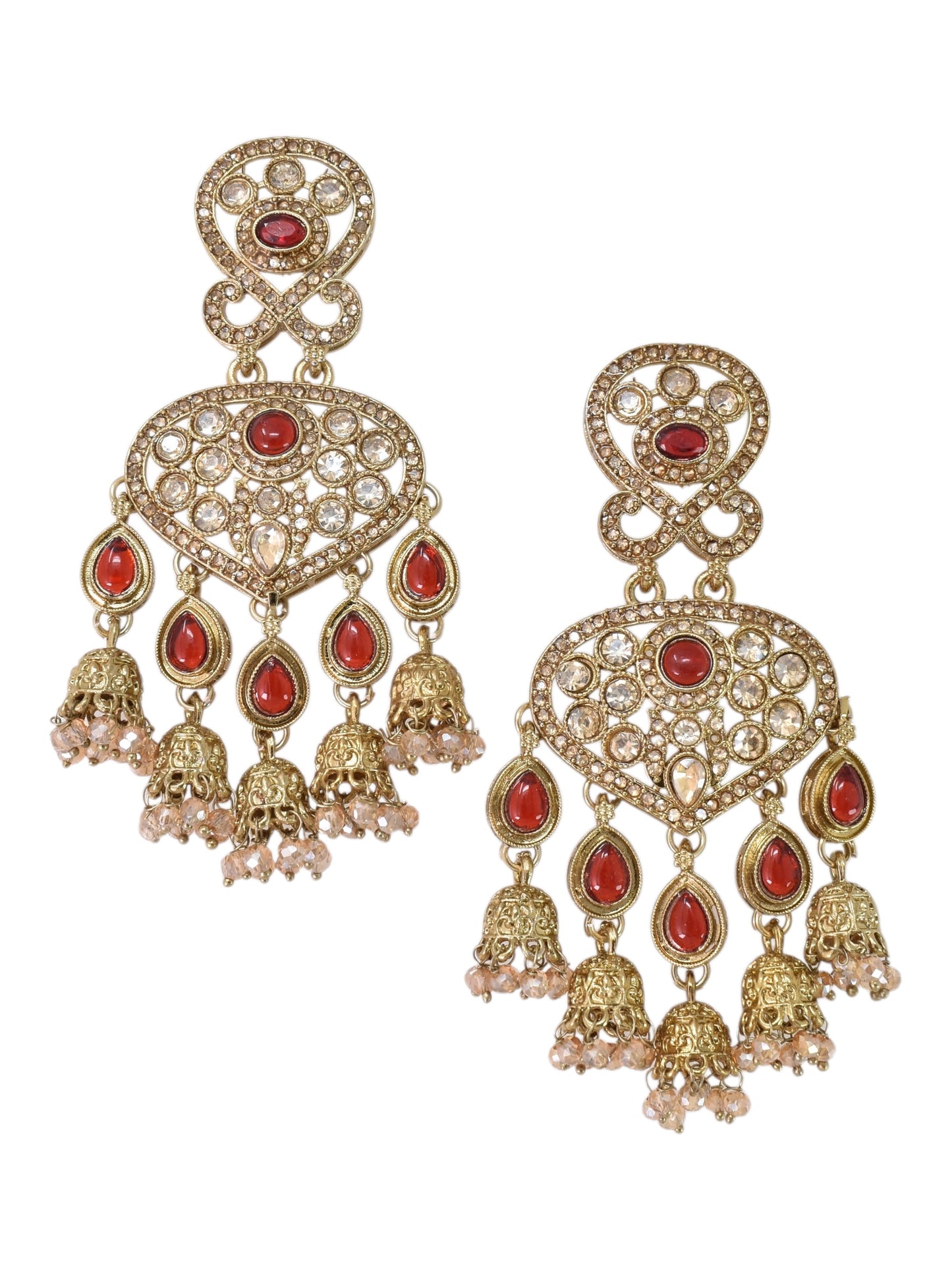 Gold Plated, Premium Polki Style Chandbali Jhumka Earrings for Women, Traditional Bridal Ethnic Dangling Earring with Kundan & Heavy Long Earring, Wedding Festive Party Statement Luxury Jewellery-07