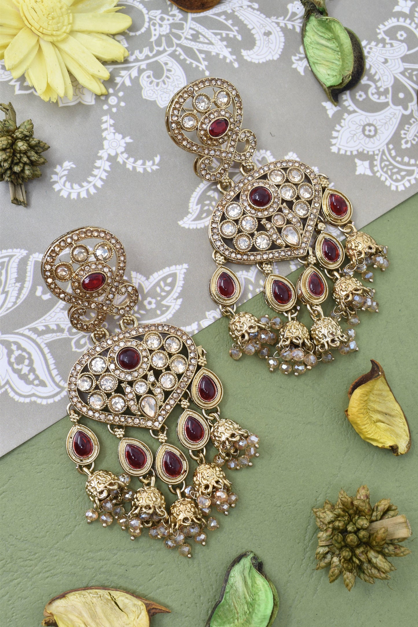 Gold Plated, Premium Polki Style Chandbali Jhumka Earrings for Women, Traditional Bridal Ethnic Dangling Earring with Kundan & Heavy Long Earring, Wedding Festive Party Statement Luxury Jewellery-07