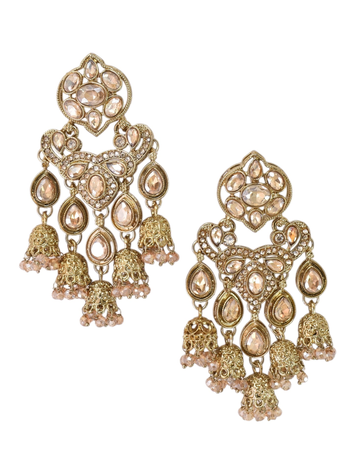 Gold Plated, Premium Polki Style Chandbali Jhumka Earrings for Women, Traditional Bridal Ethnic Dangling Earring with Kundan & Heavy Long Earring, Wedding Festive Party Statement Luxury Jewellery-08