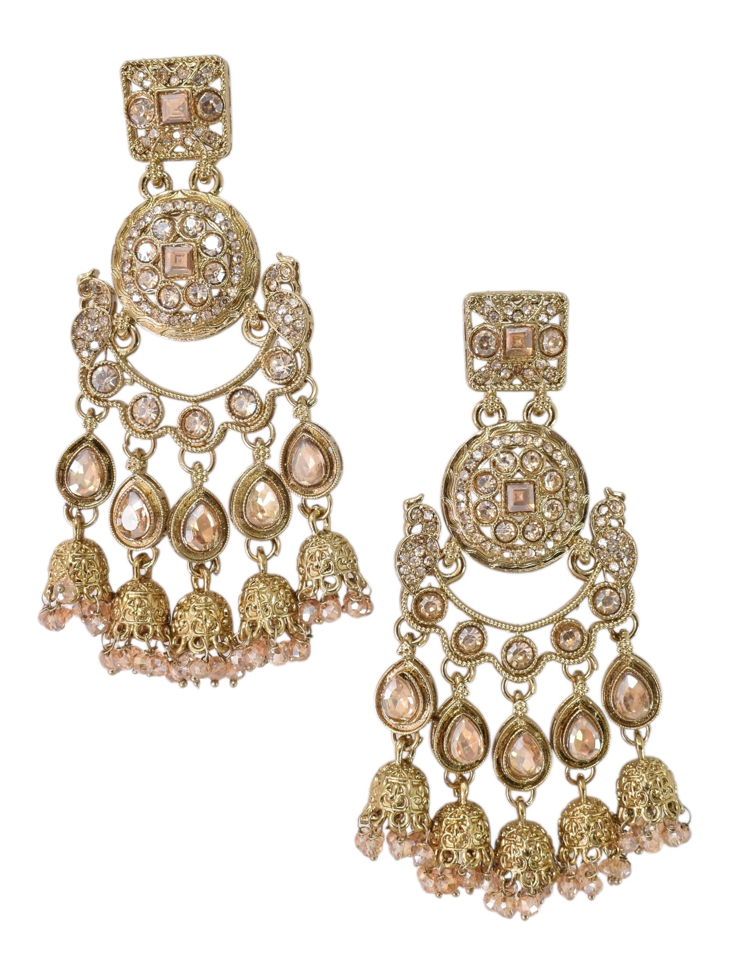 Gold Plated, Premium Polki Style Chandbali Jhumka Earrings for Women, Traditional Bridal Ethnic Dangling Earring with Kundan & Heavy Long Earring, Wedding Festive Party Statement Luxury Jewellery-11