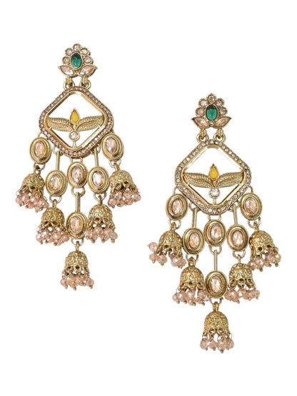 Gold Plated, Premium Multi Stylish Chandbali Jhumka Earrings for Women, Traditional Bridal Ethnic Dangling Earring with Kundan & Heavy Long Earring, Wedding Festive Party Statement Luxury Jewellery-12