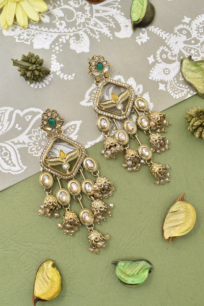 Gold Plated, Premium Multi Stylish Chandbali Jhumka Earrings for Women, Traditional Bridal Ethnic Dangling Earring with Kundan & Heavy Long Earring, Wedding Festive Party Statement Luxury Jewellery-12