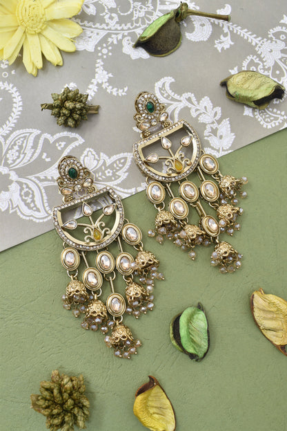 Gold Plated, Premium Multi Stylish Chandbali Jhumka Earrings for Women, Traditional Bridal Ethnic Dangling Earring with Kundan & Heavy Long Earring, Wedding Festive Party Statement Luxury Jewellery-13