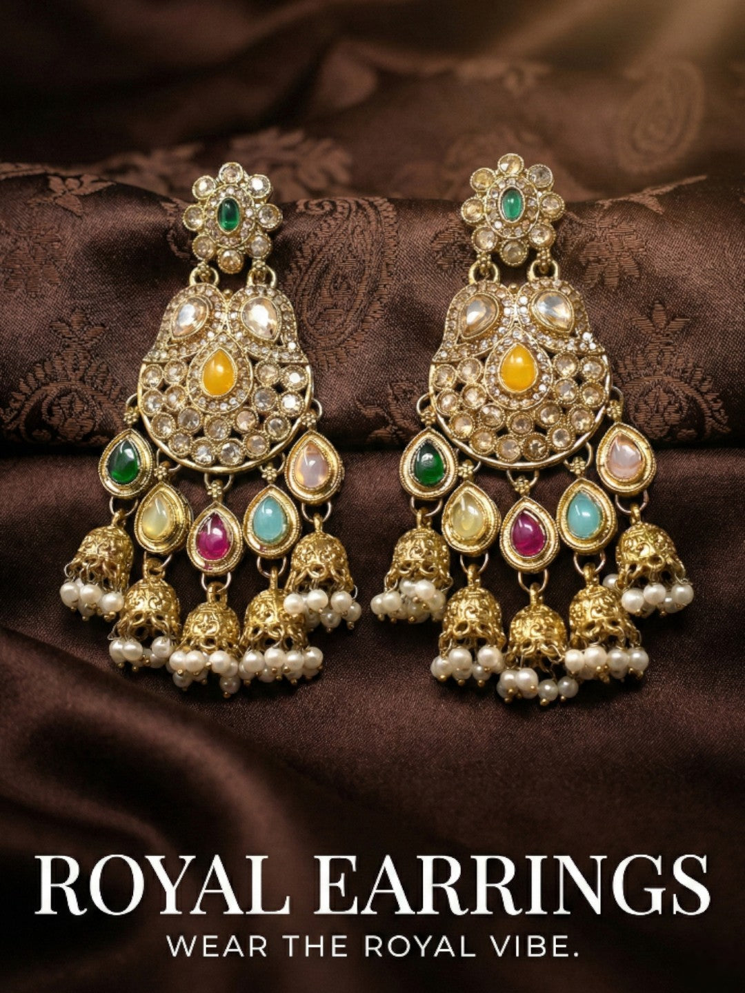 Meira Jewellery Gold Plated Traditional Kundan Drop Earrings for Women, Statement Chandbali Style Earrings with Stone Work and Beaded Dangling Drops, Festive Wedding Party Long Dangler Earrings-33