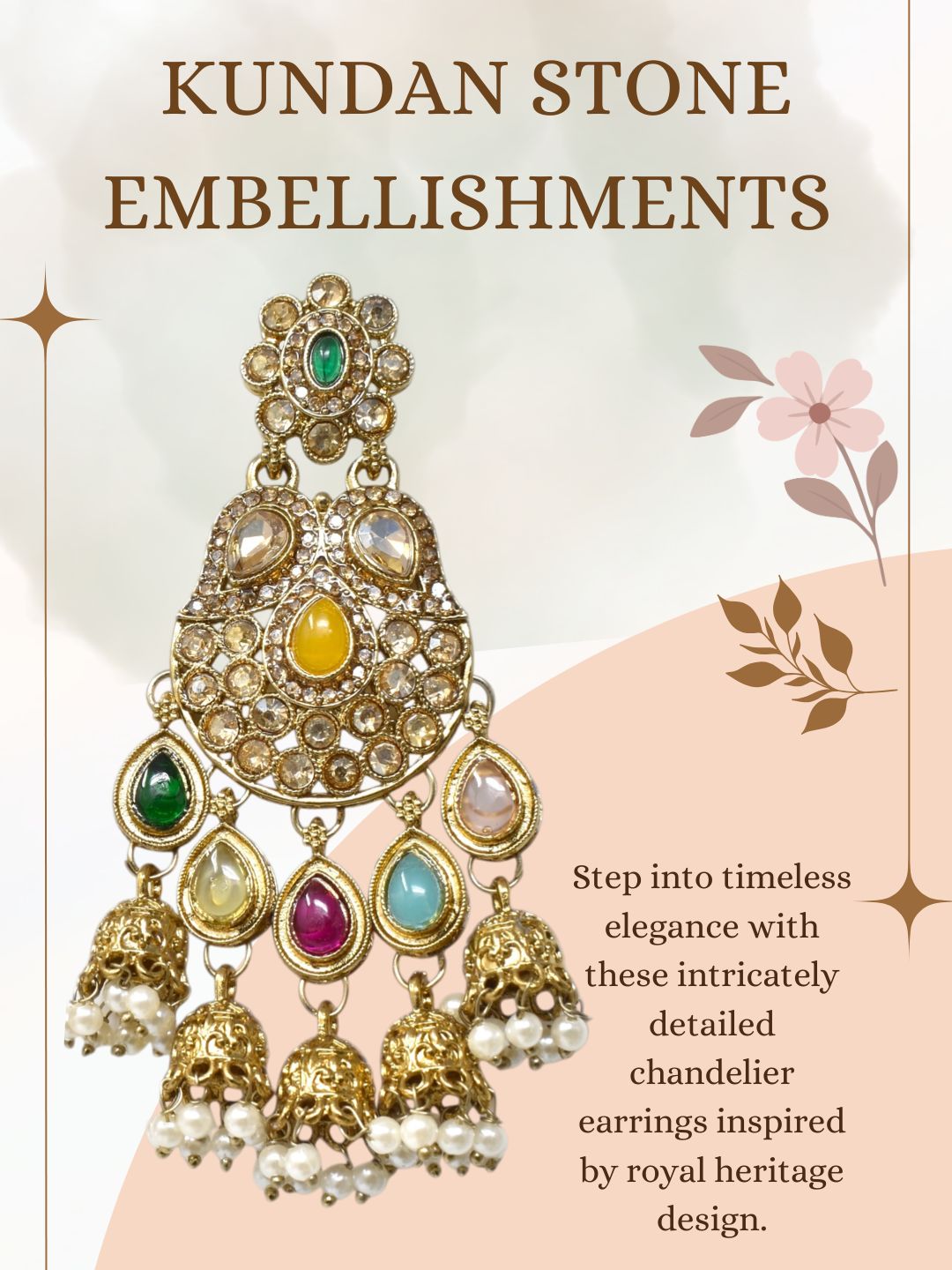 Meira Jewellery Gold Plated Traditional Kundan Drop Earrings for Women, Statement Chandbali Style Earrings with Stone Work and Beaded Dangling Drops, Festive Wedding Party Long Dangler Earrings-33