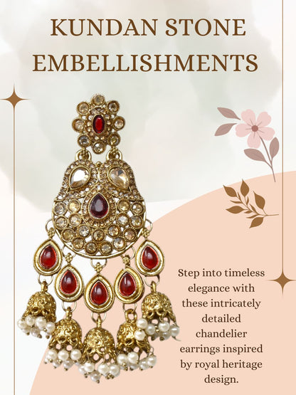Meira Jewellery Gold Plated Traditional Kundan Drop Earrings for Women, Statement Chandbali Style Earrings with Stone Work and Beaded Dangling Drops, Festive Wedding Party Long Dangler Earrings-34
