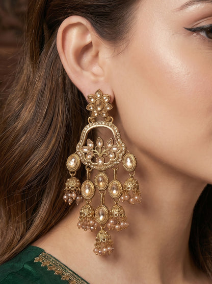 Women Gold-Toned Traditional Stone Studded Ethnic Earrings