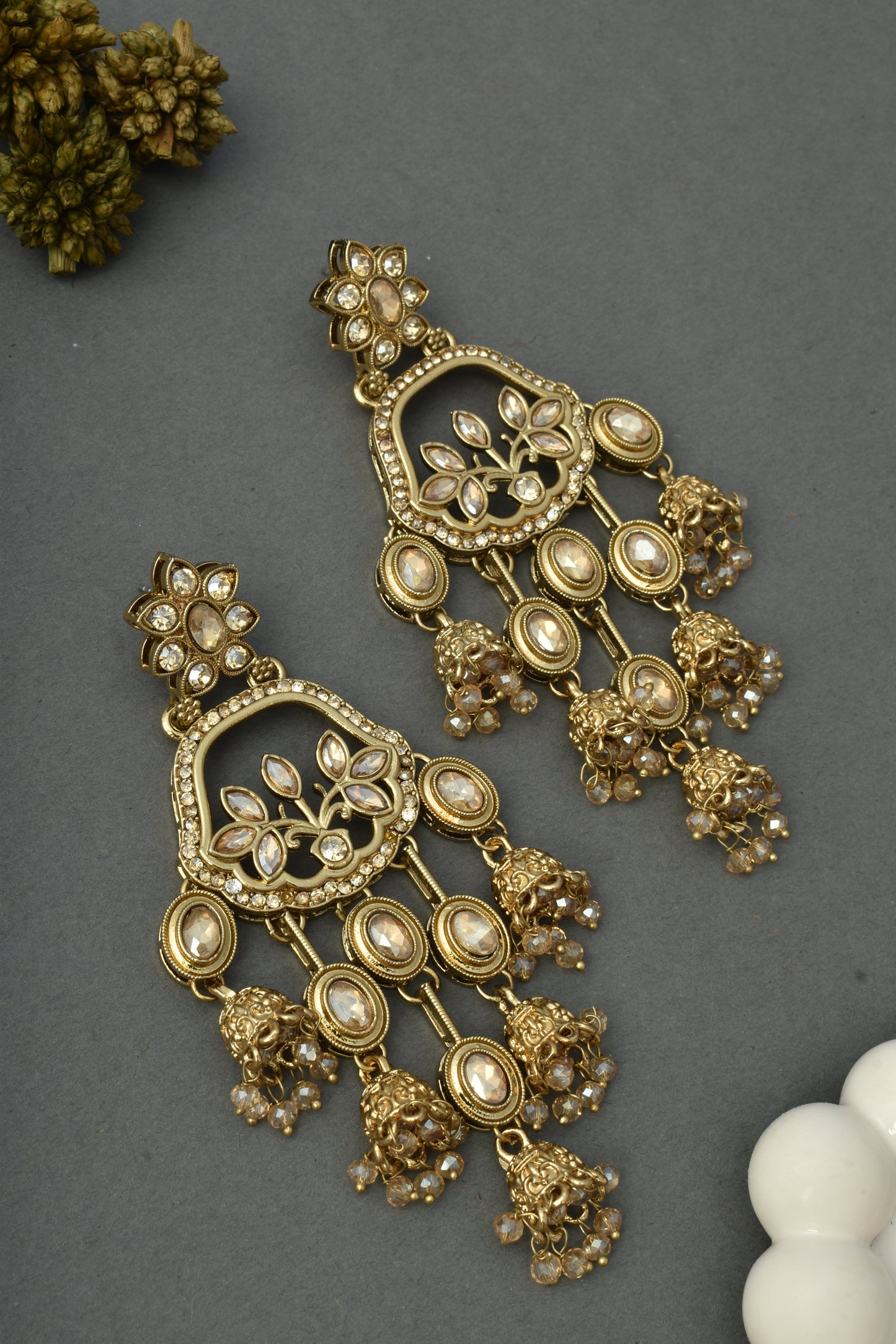 Women Gold-Toned Traditional Stone Studded Ethnic Earrings