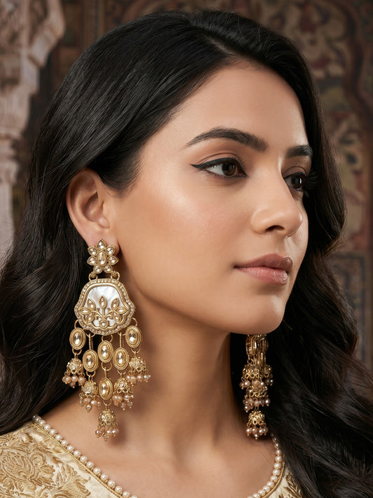 Women Gold-Toned Traditional Stone Studded Ethnic Earrings