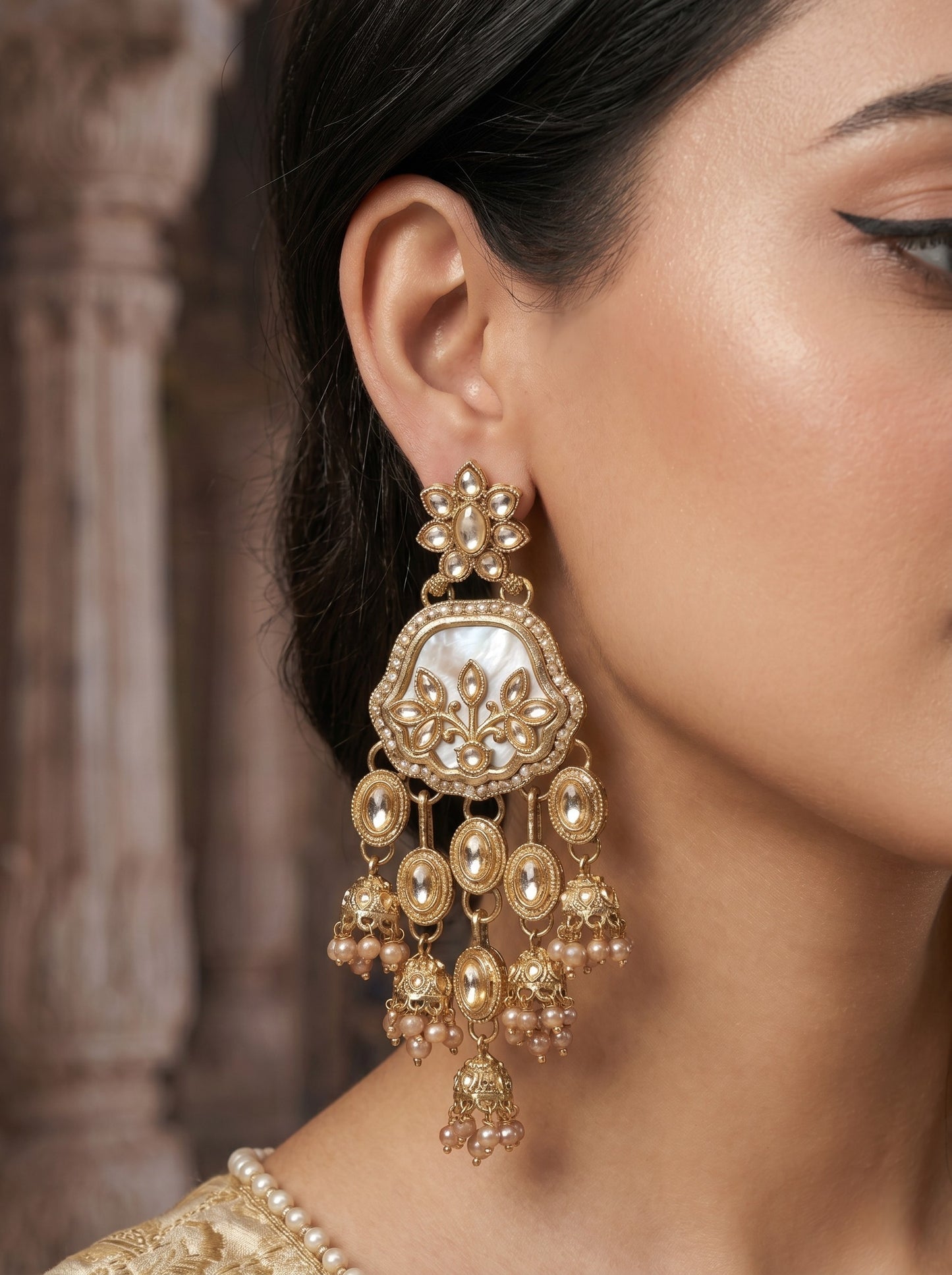 Women Gold-Toned Traditional Stone Studded Ethnic Earrings