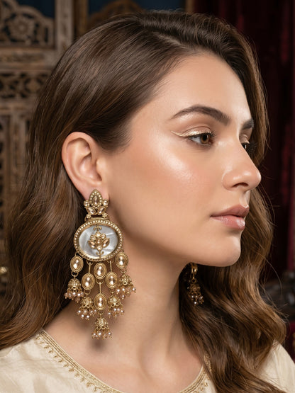 Women Gold-Toned Traditional Stone Studded Ethnic Earrings