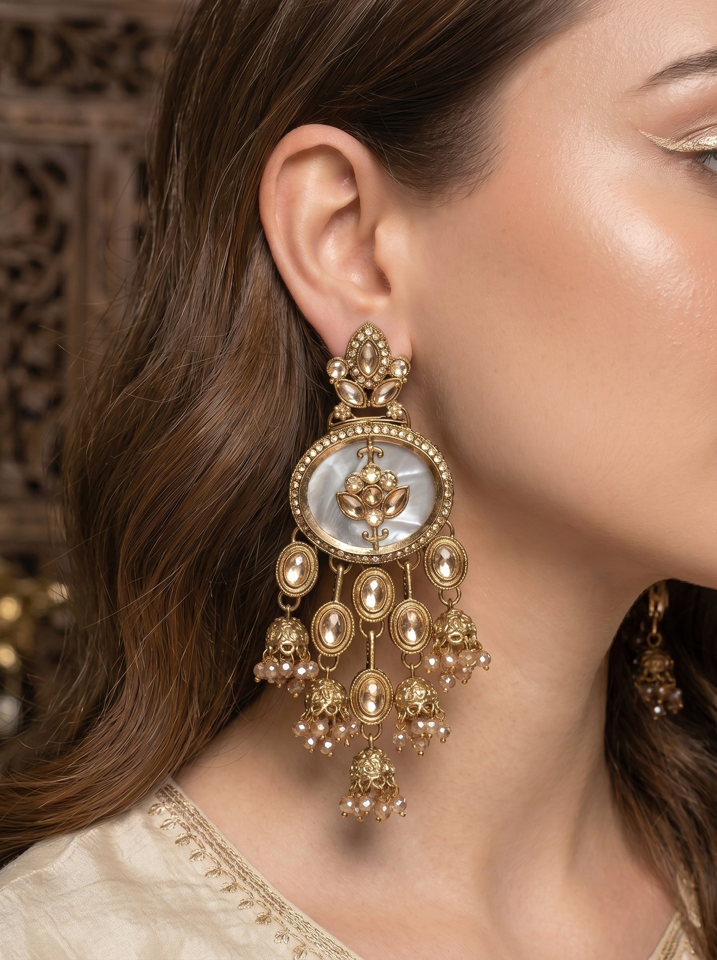 Women Gold-Toned Traditional Stone Studded Ethnic Earrings