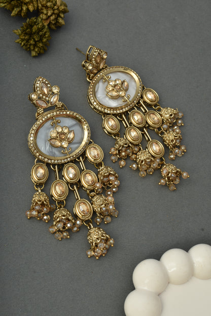 Women Gold-Toned Traditional Stone Studded Ethnic Earrings