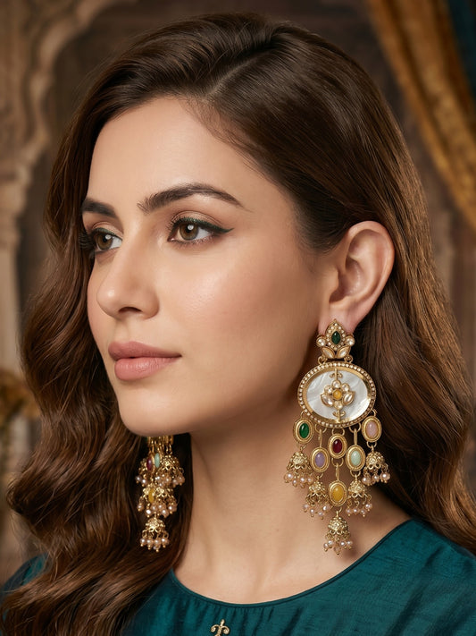Women Gold-Toned Traditional Stone Studded Ethnic Earrings