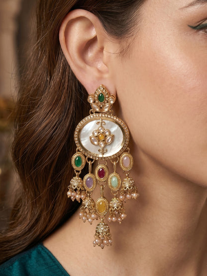 Women Gold-Toned Traditional Stone Studded Ethnic Earrings